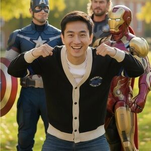 Marvel Black and Cream Cardigan Sweater